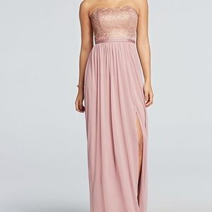 David’s bridal rose gold strapless gown